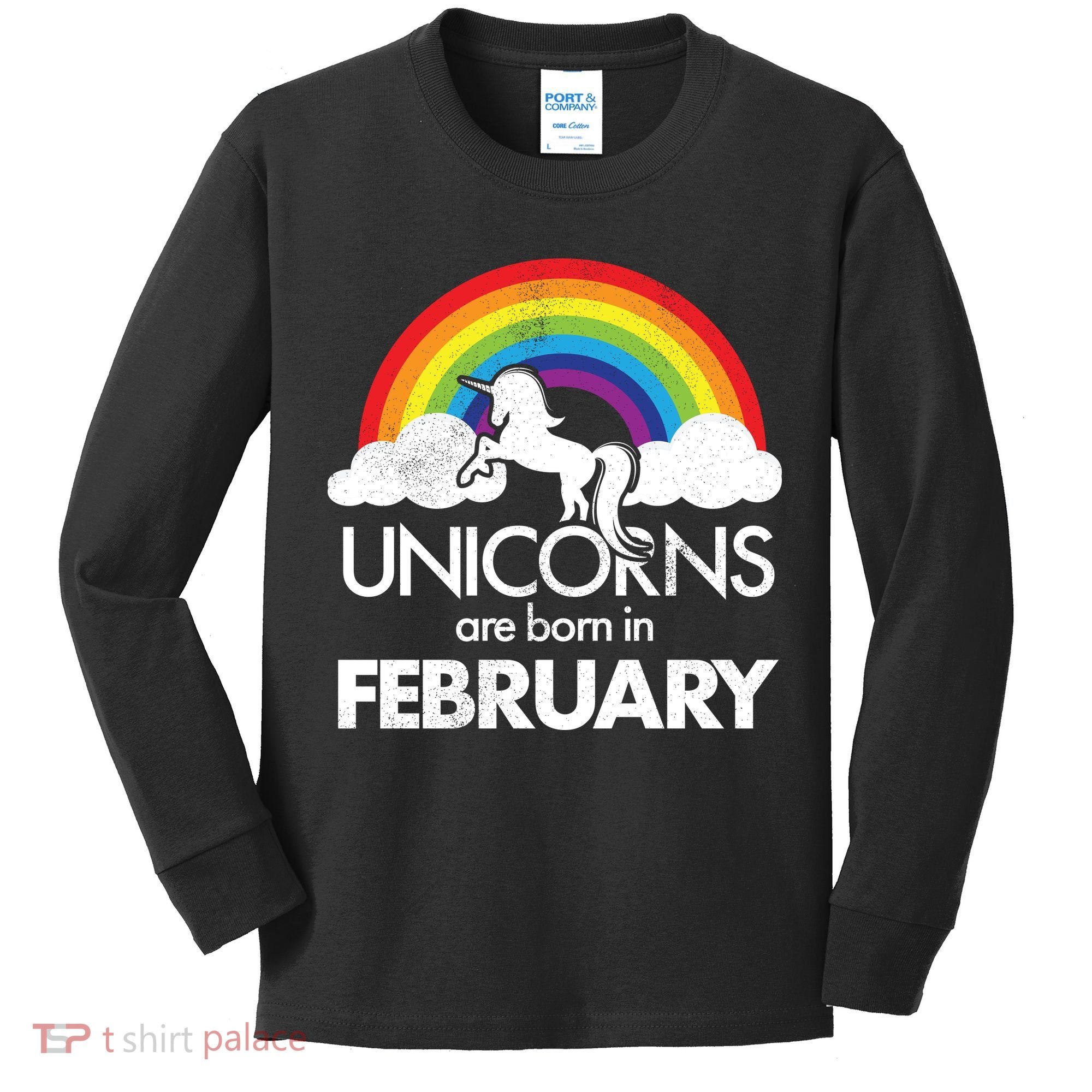 Unicorns Are Born in February  Kids Long Sleeve Shirt
