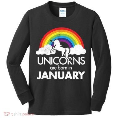 Unicorns Are Born in January Kids Long Sleeve Shirt