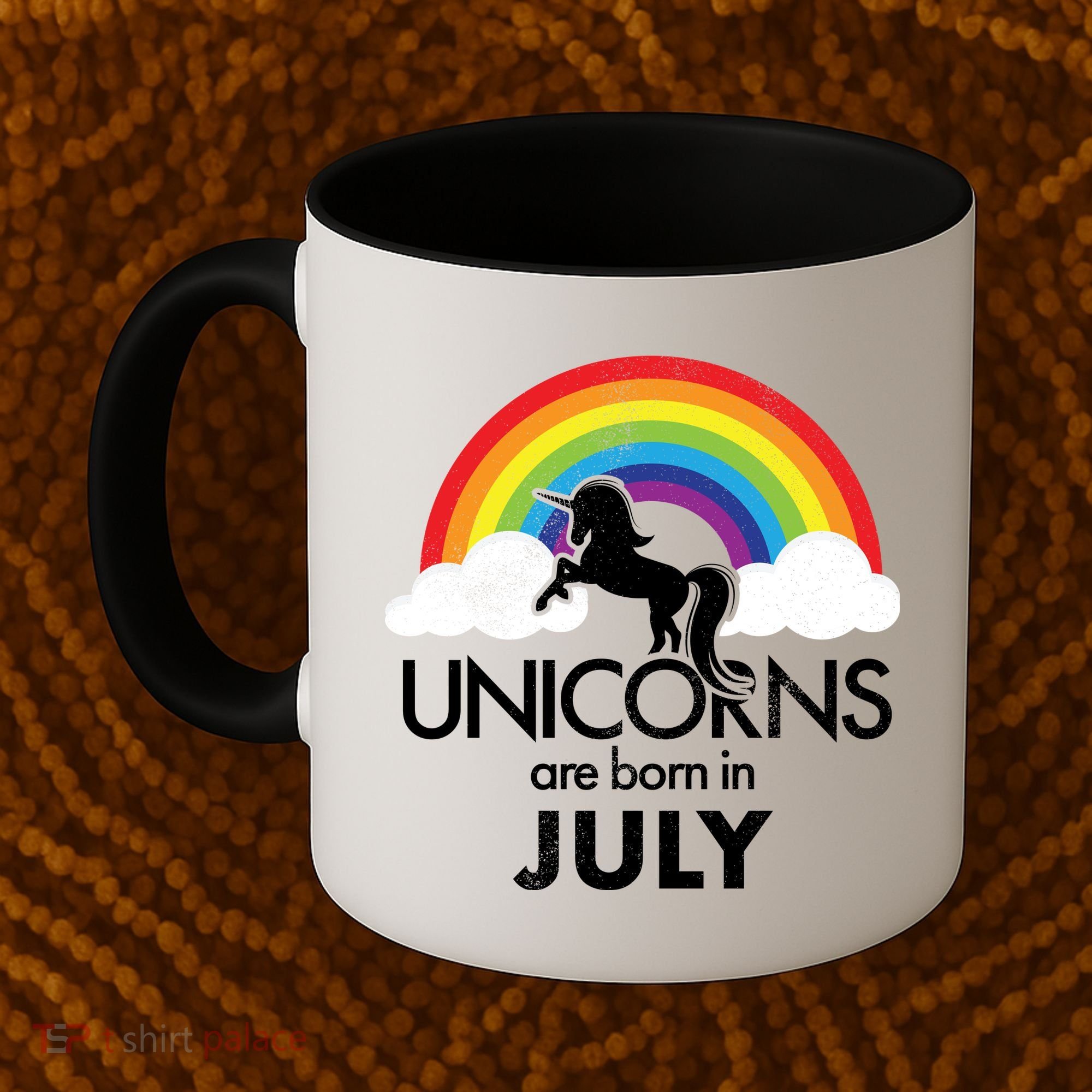 Unicorns Are Born In July Rainbow Retro Coffee Mug