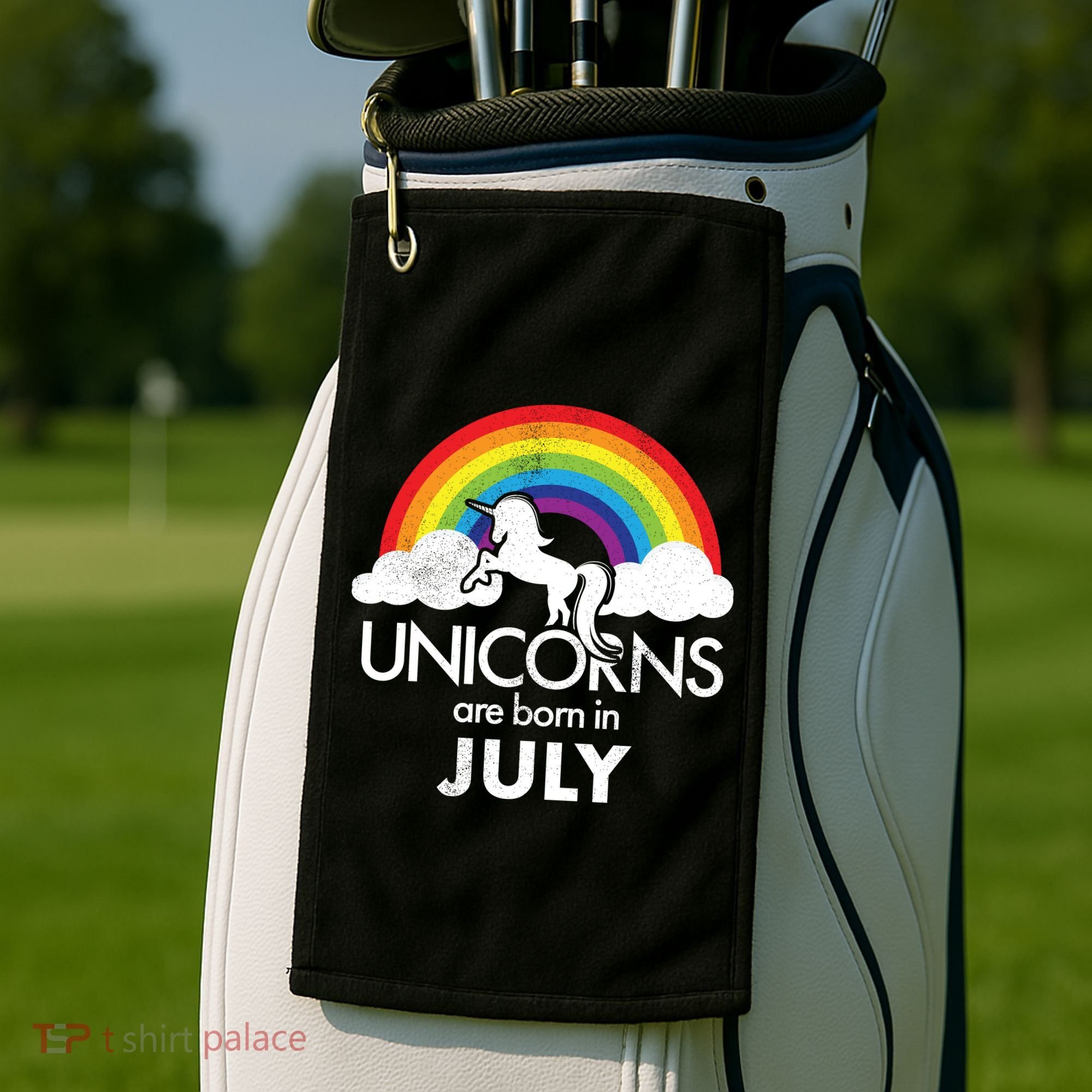 Unicorns Are Born In July Rainbow Retro Golf Towel