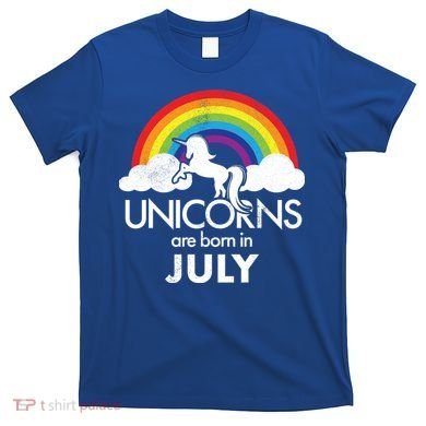 Unicorns Are Born In July Rainbow Retro T-Shirt