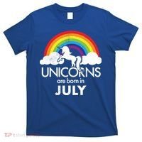 Unicorns Are Born In July Rainbow Retro T-Shirt thumb 0