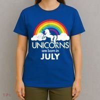 Unicorns Are Born In July Rainbow Retro T-Shirt thumb 4