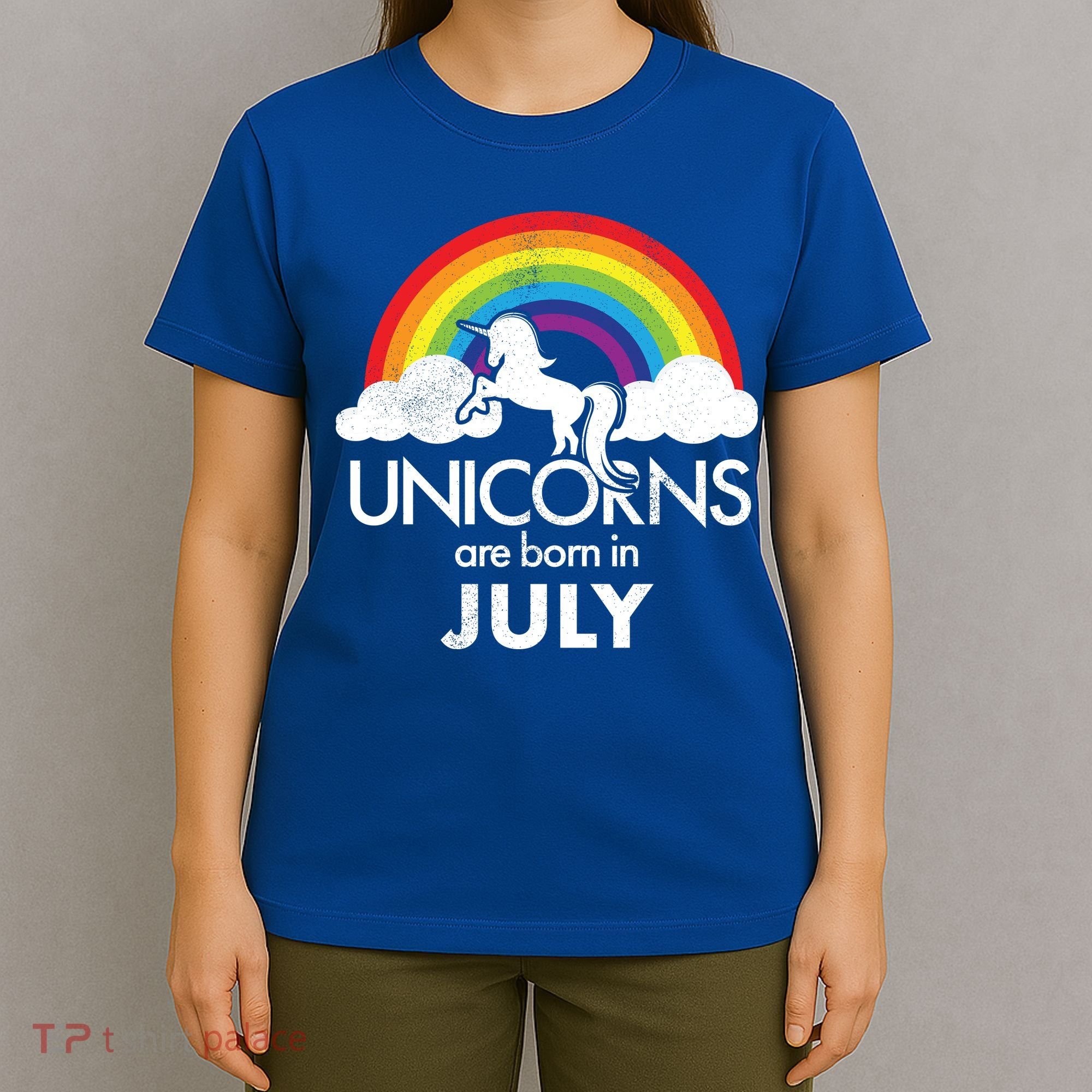 Unicorns Are Born In July Rainbow Retro T-Shirt