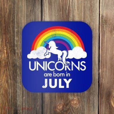 Unicorns Are Born In July Rainbow Retro Coaster