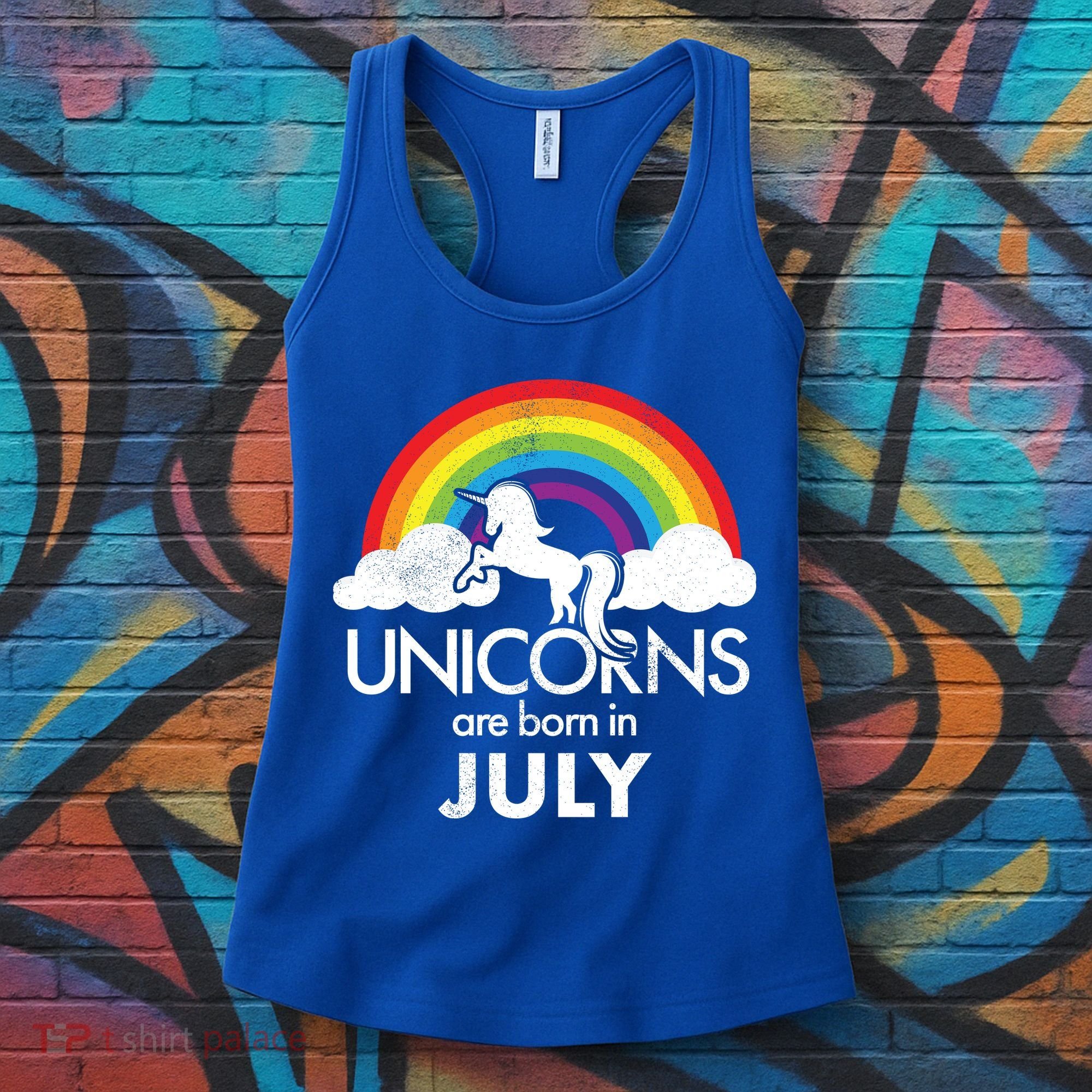 Unicorns Are Born In July Rainbow Retro Women's Tank Top