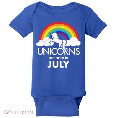 Unicorns Are Born In July Rainbow Retro Baby Bodysuit