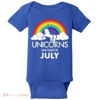Unicorns Are Born In July Rainbow Retro Baby Bodysuit thumb 0