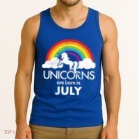 Unicorns Are Born In July Rainbow Retro Tank Top thumb 3