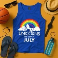 Unicorns Are Born In July Rainbow Retro Tank Top thumb 4