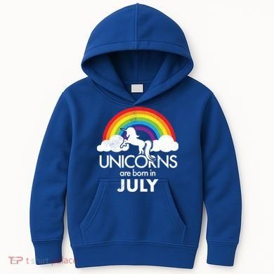 Unicorns Are Born In July Rainbow Retro Kids Hoodie