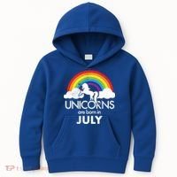 Unicorns Are Born In July Rainbow Retro Kids Hoodie thumb 0