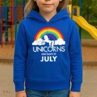 Unicorns Are Born In July Rainbow Retro Kids Hoodie thumb 3