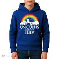 Unicorns Are Born In July Rainbow Retro Kids Hoodie thumb 4