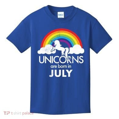 Unicorns Are Born In July Rainbow Retro Kids T-Shirt