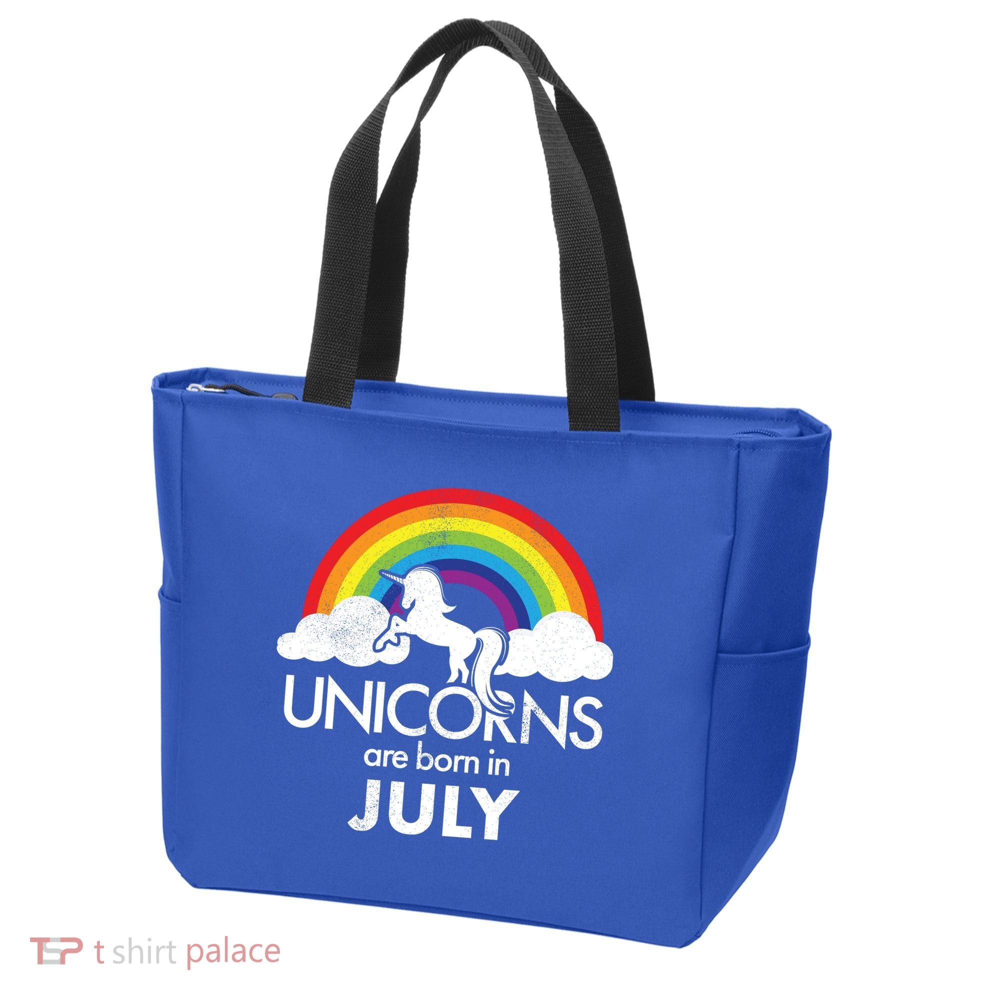 Unicorns Are Born In July Rainbow Retro Tote Bag