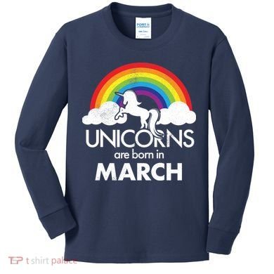 Unicorns Are Born in March Kids Long Sleeve Shirt