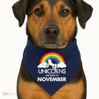 Unicorns Are Born In November Rainbow Retro USA-Made Doggie Bandana thumb 1