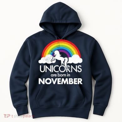 Unicorns Are Born In November Rainbow Retro Hoodie