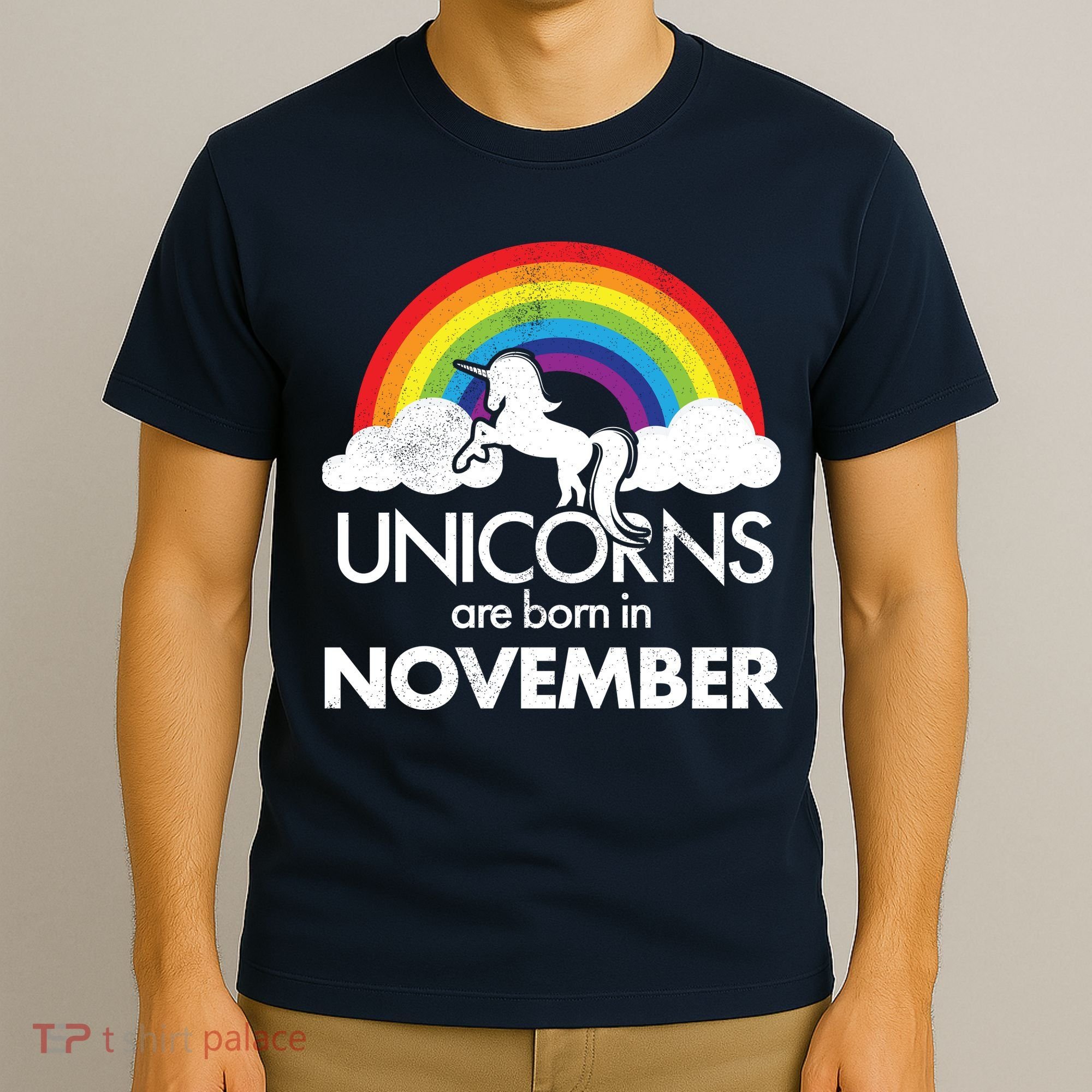 Unicorns Are Born In November Rainbow Retro T-Shirt