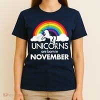 Unicorns Are Born In November Rainbow Retro T-Shirt thumb 4