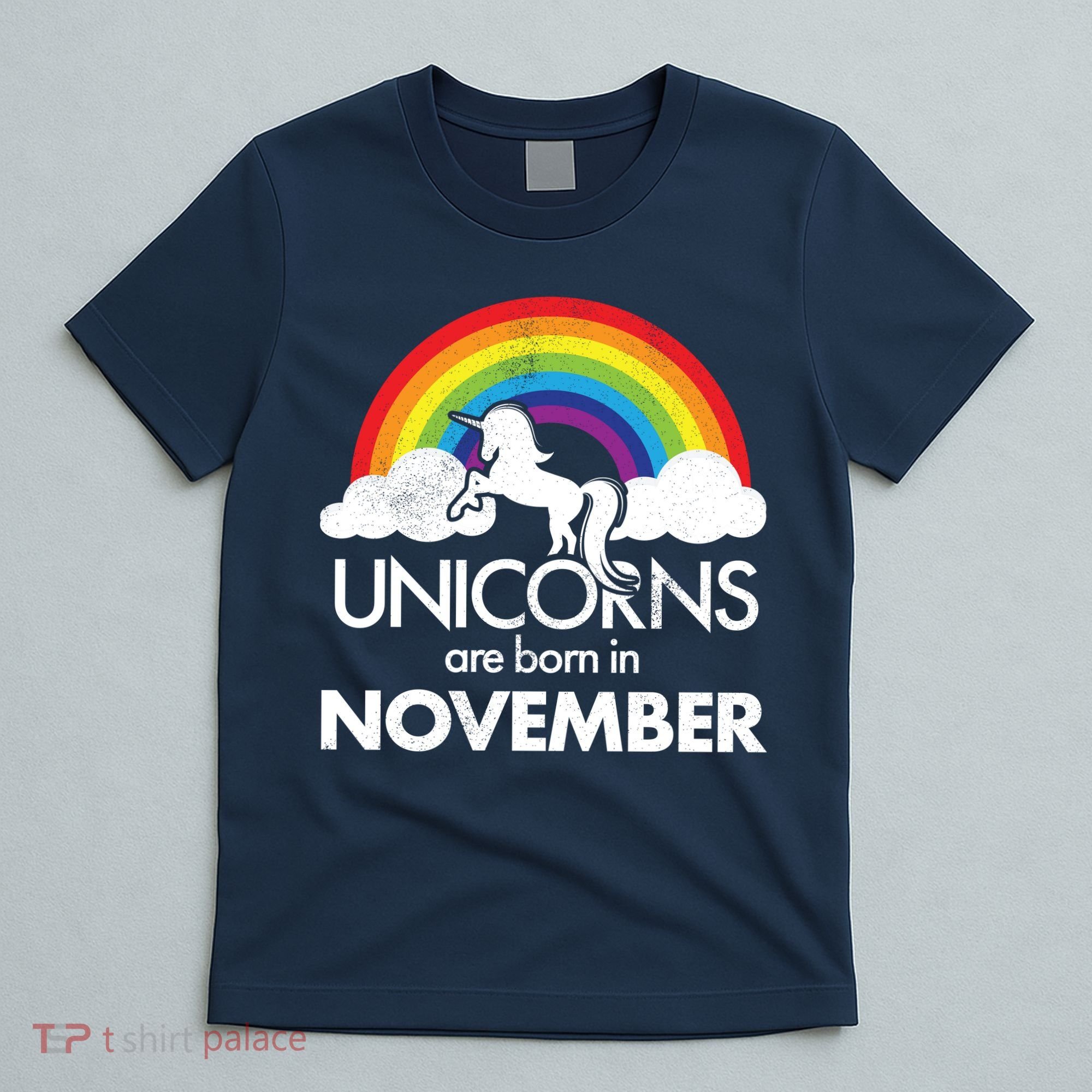 Unicorns Are Born In November Rainbow Retro T-Shirt