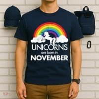 Unicorns Are Born In November Rainbow Retro T-Shirt thumb 6
