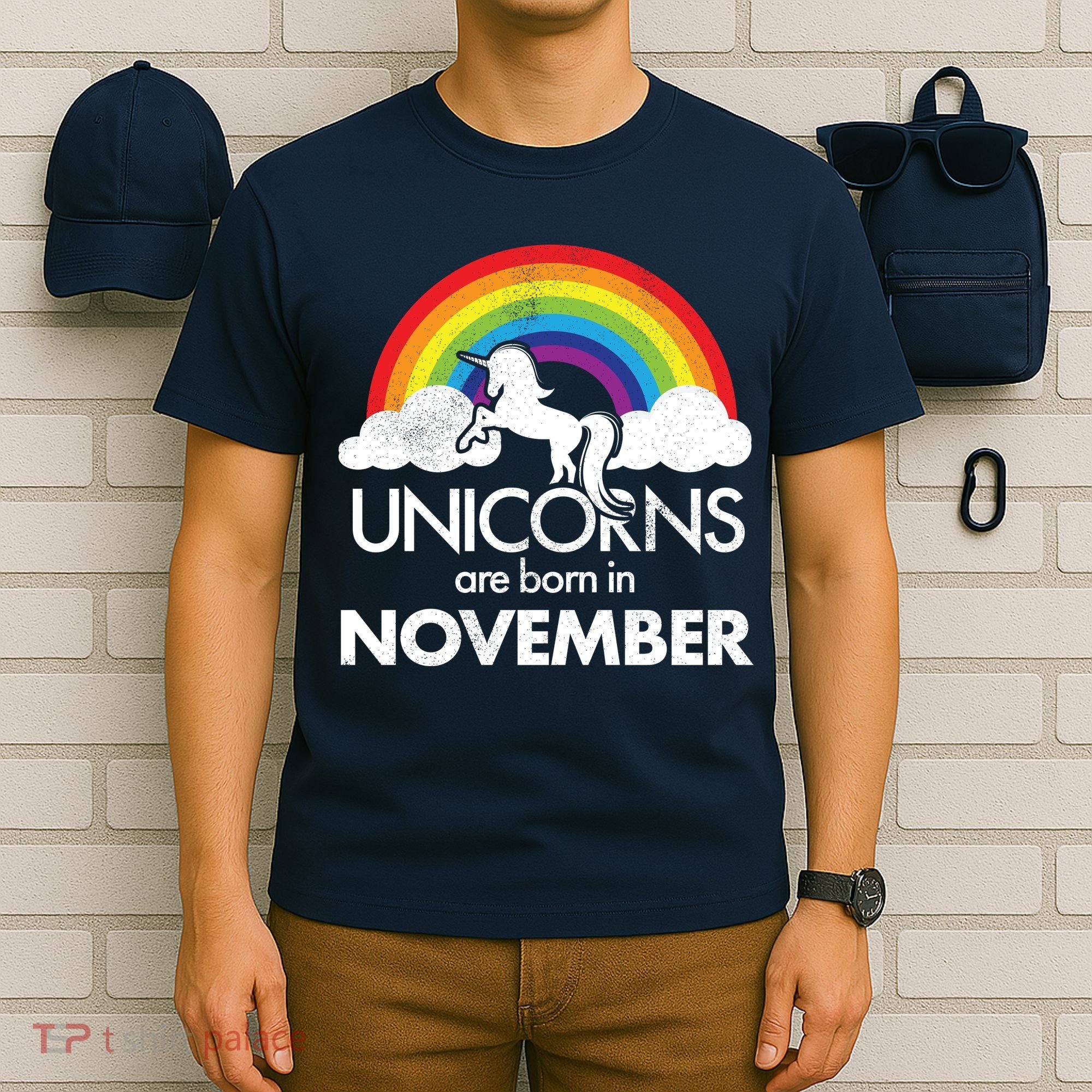 Unicorns Are Born In November Rainbow Retro T-Shirt