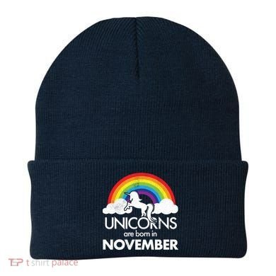 Unicorns Are Born In November Rainbow Retro Beanie