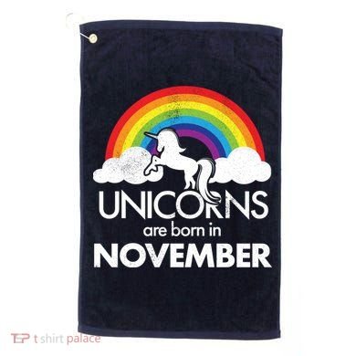 Unicorns Are Born In November Rainbow Retro Golf Towel
