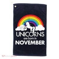 Unicorns Are Born In November Rainbow Retro Golf Towel thumb 0