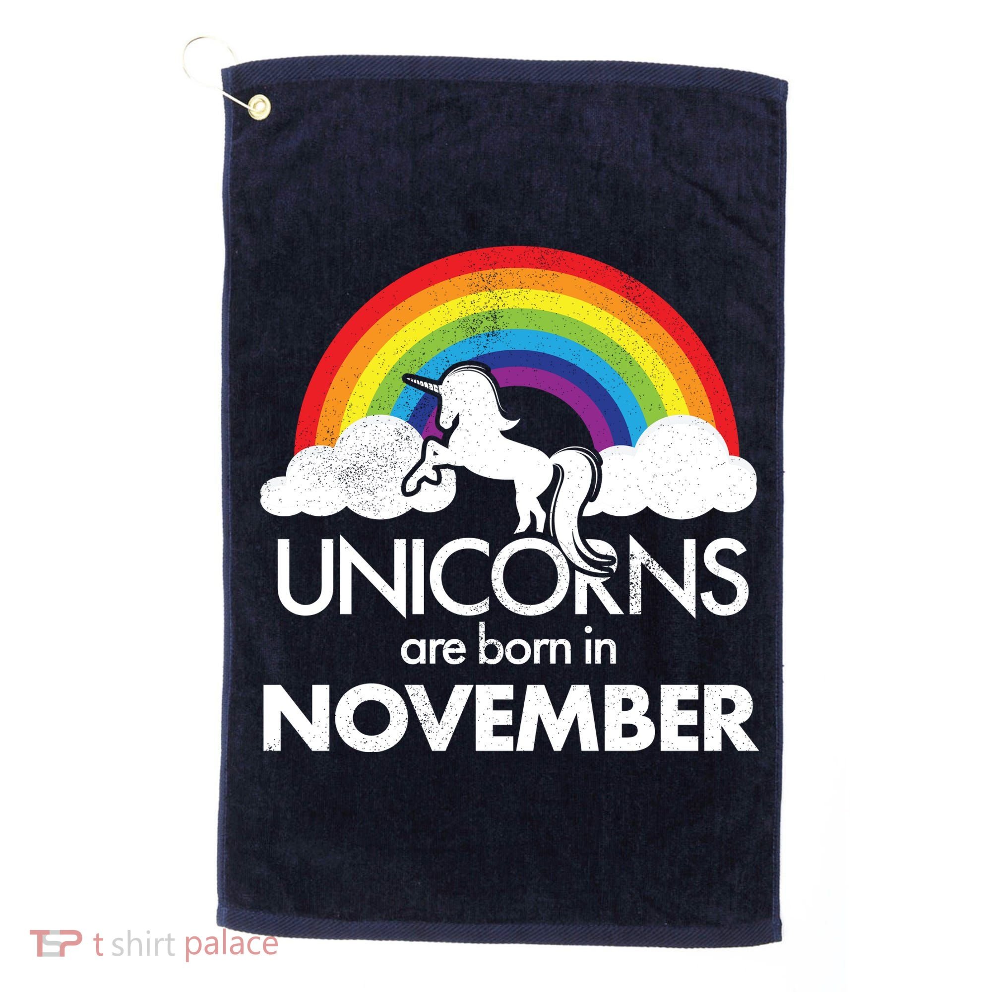 Unicorns Are Born In November Rainbow Retro Golf Towel