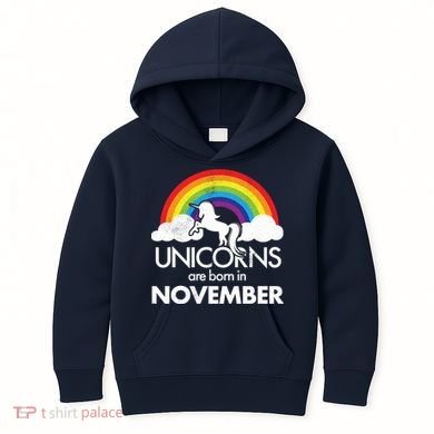 Unicorns Are Born In November Rainbow Retro Kids Hoodie