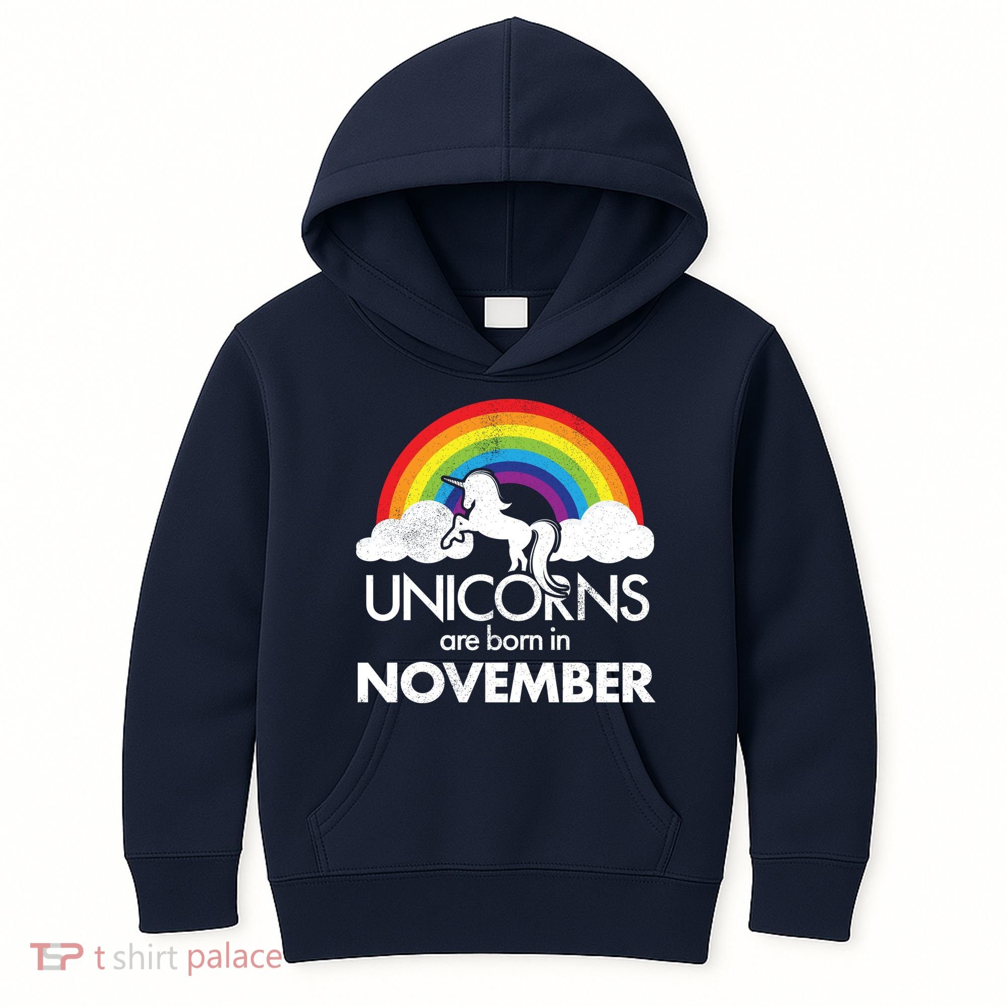 Unicorns Are Born In November Rainbow Retro Kids Hoodie