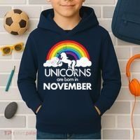 Unicorns Are Born In November Rainbow Retro Kids Hoodie thumb 2