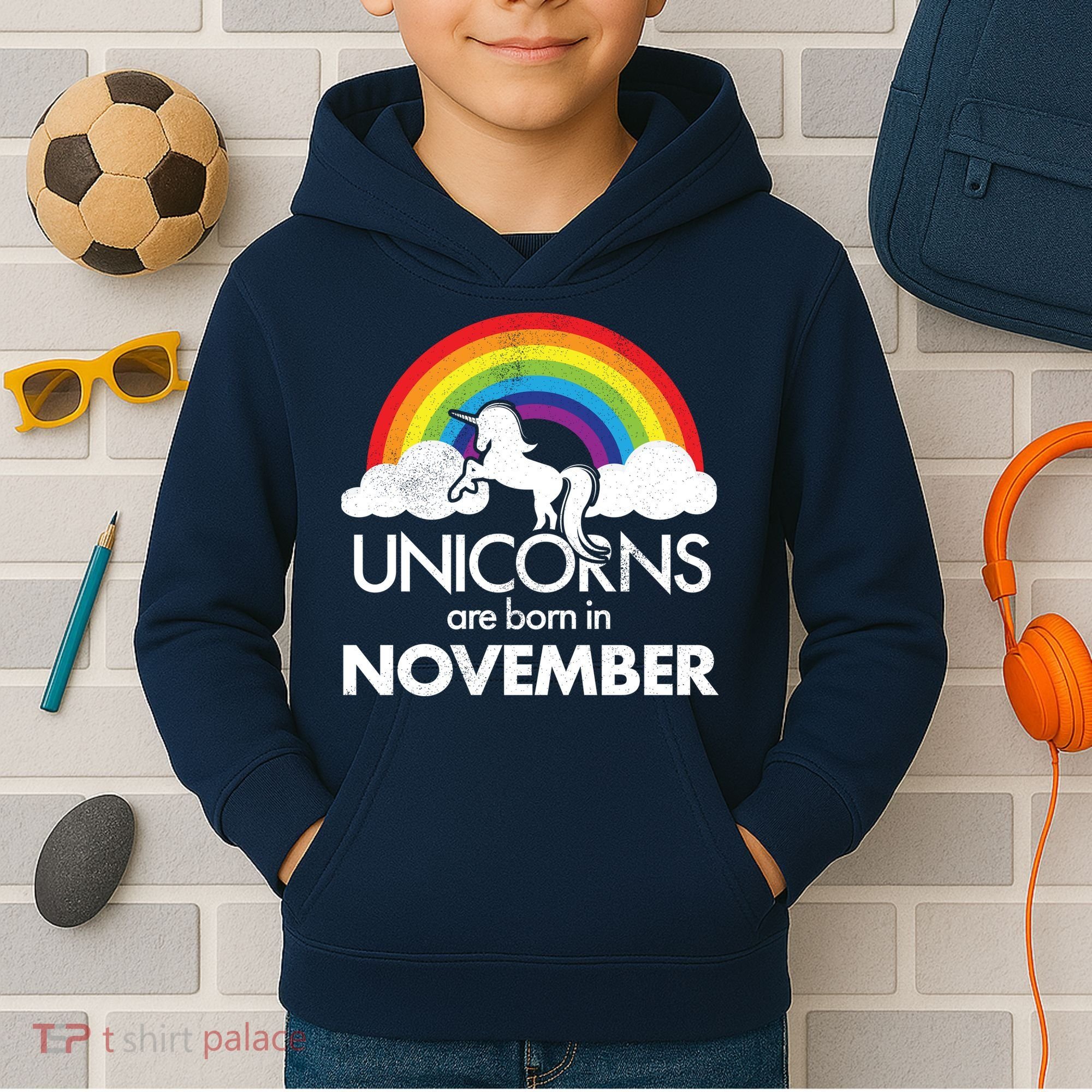 Unicorns Are Born In November Rainbow Retro Kids Hoodie