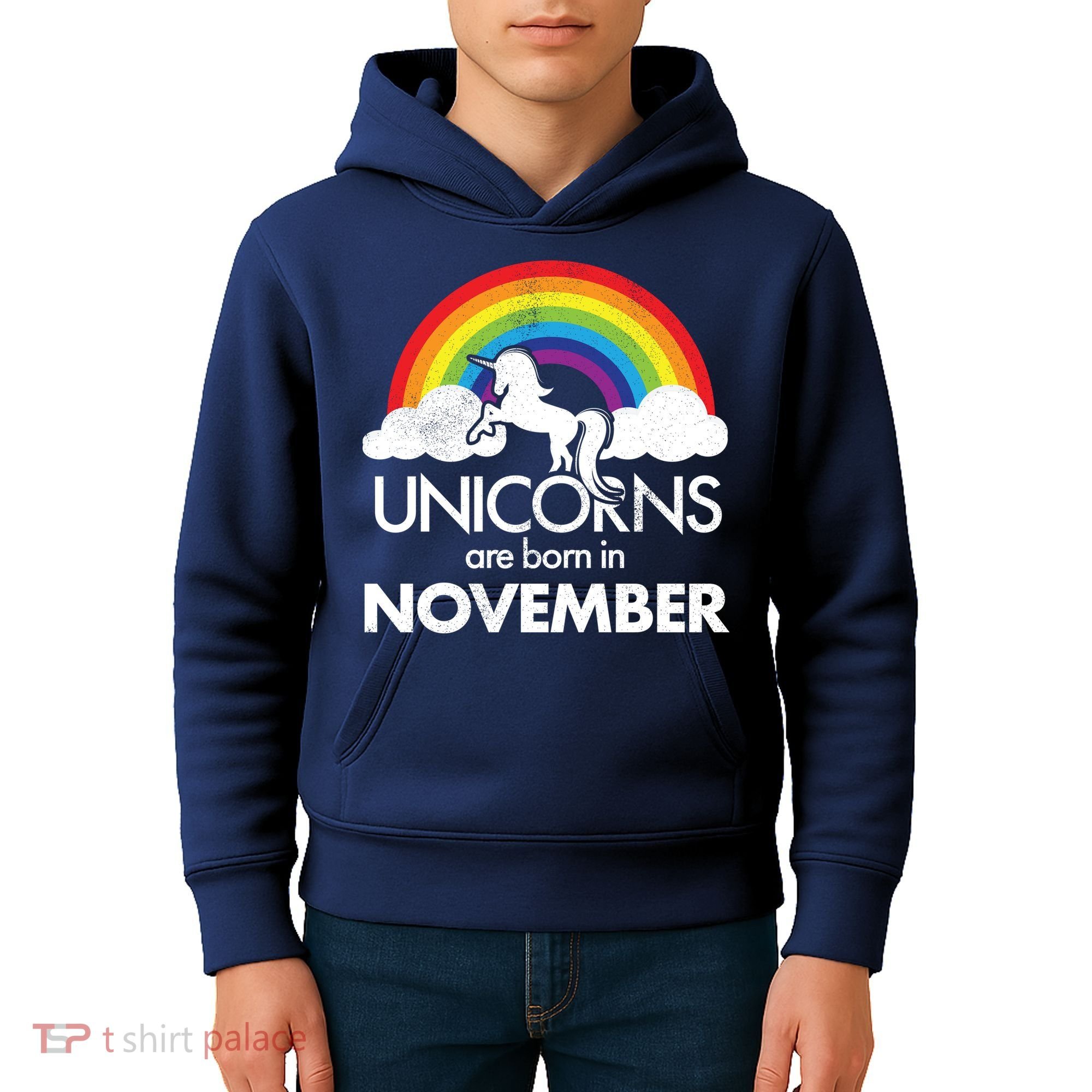 Unicorns Are Born In November Rainbow Retro Kids Hoodie