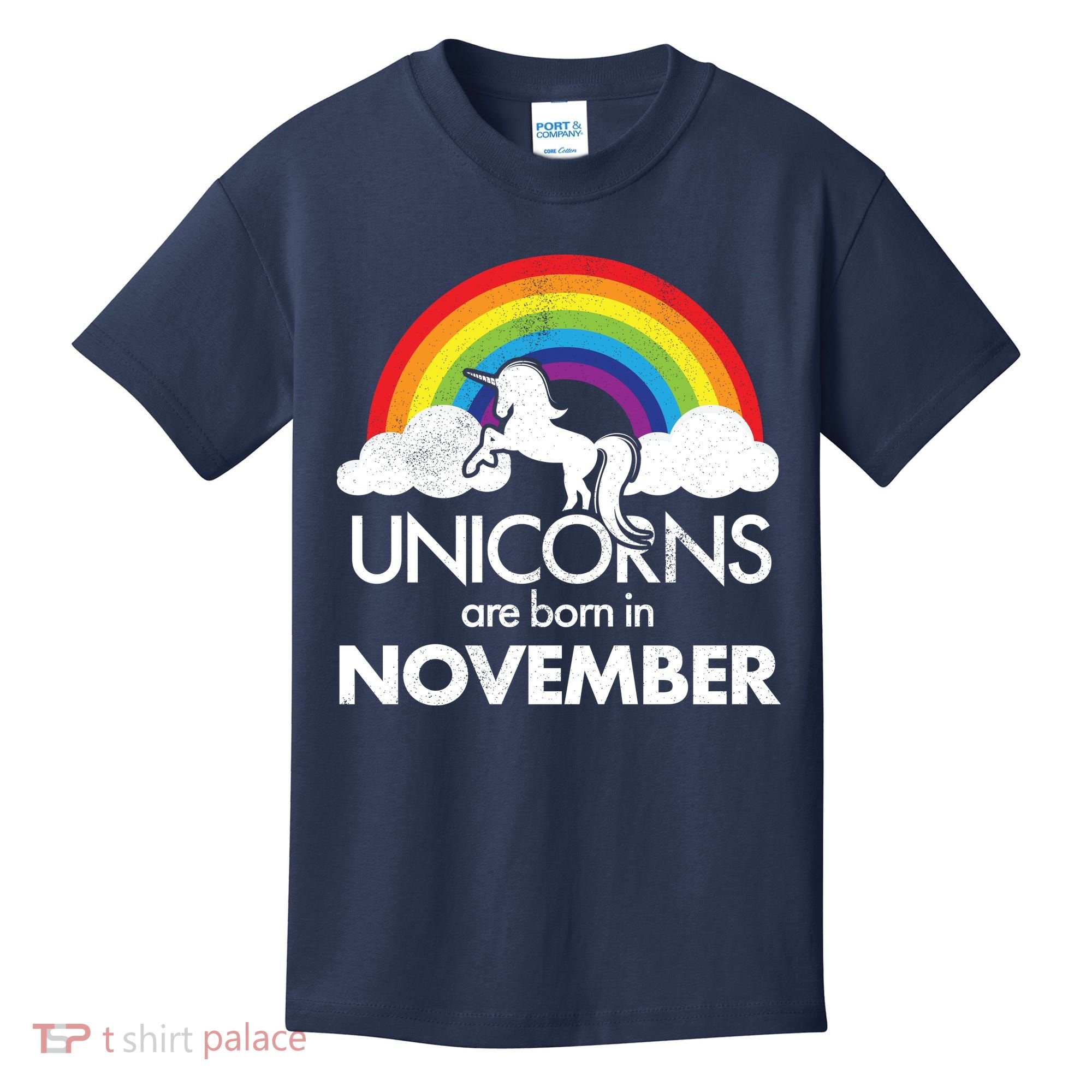 Unicorns Are Born In November Rainbow Retro Kids T-Shirt