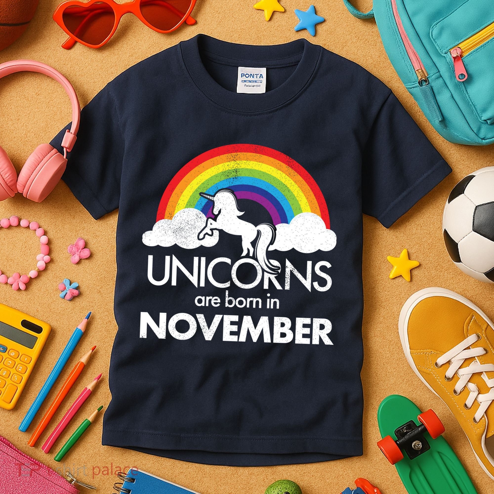 Unicorns Are Born In November Rainbow Retro Kids T-Shirt