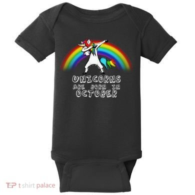 Unicorns Are Born In October Birthday Baby Bodysuit