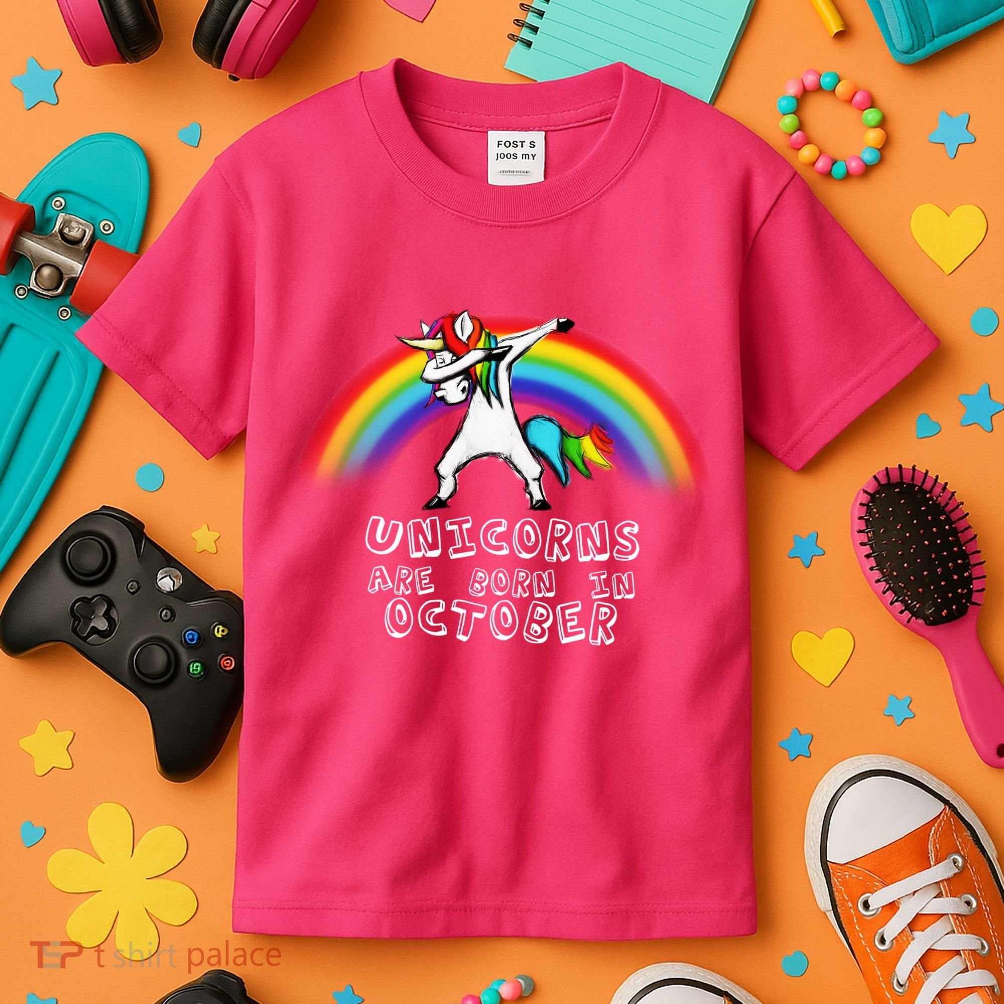 Unicorns Are Born In October Birthday Kids T-Shirt