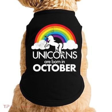 Unicorns Are Born In October Rainbow Retro Doggie Tank