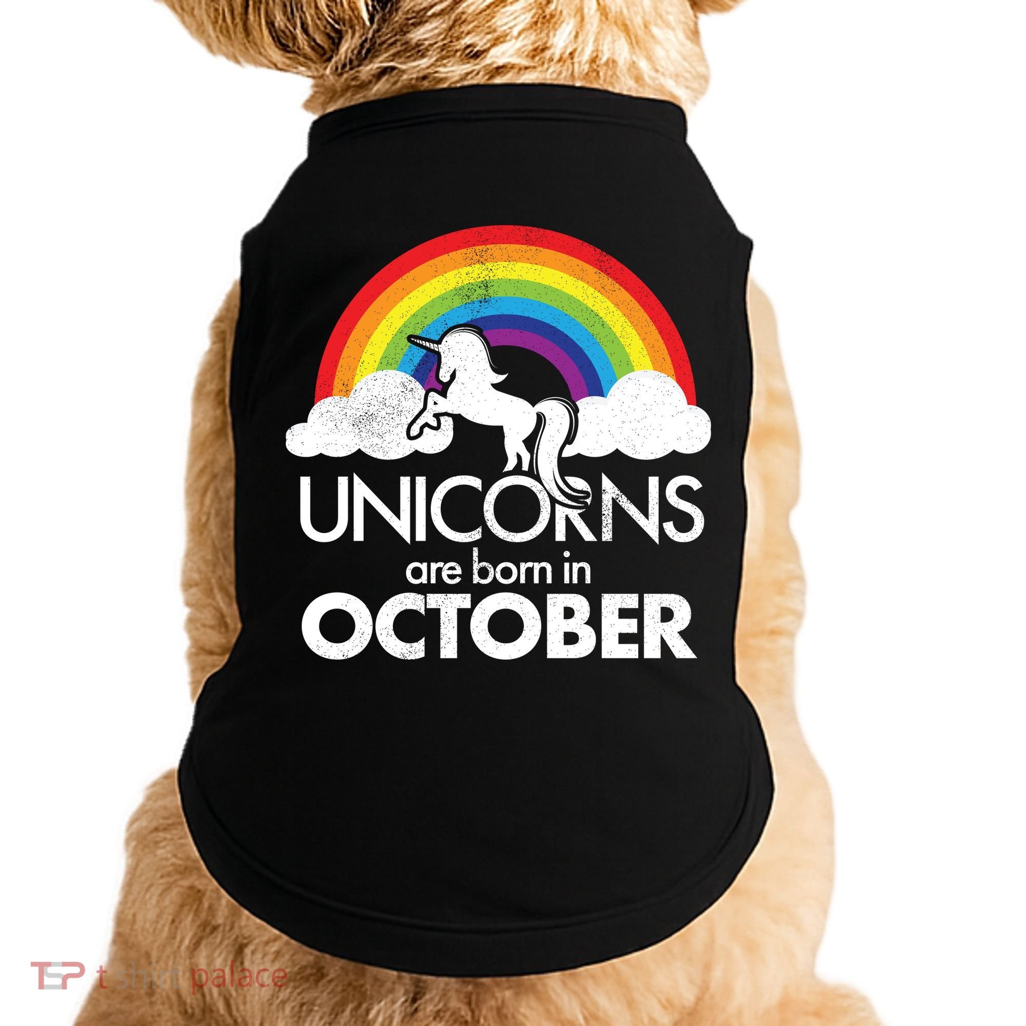 Unicorns Are Born In October Rainbow Retro Doggie Tank
