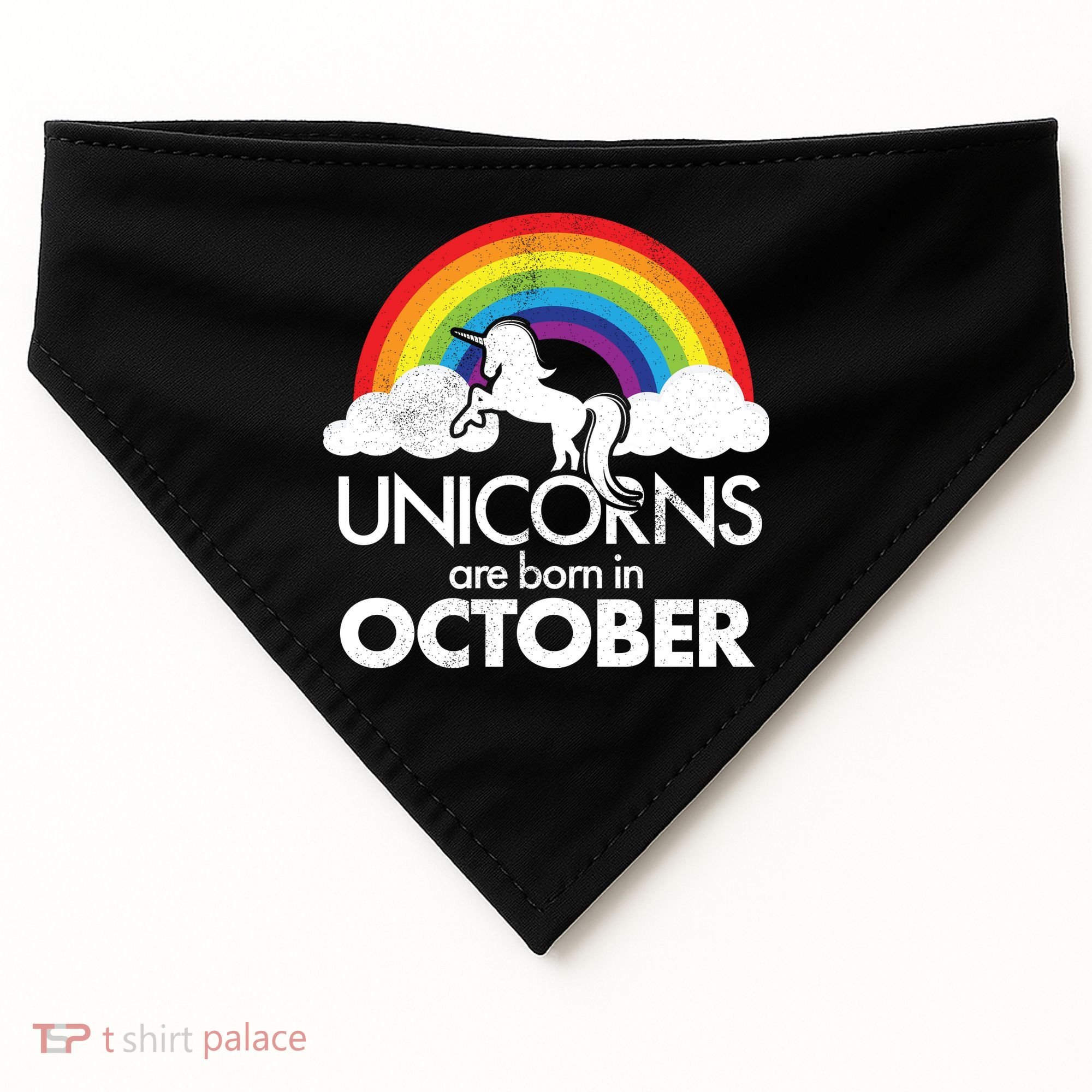 Unicorns Are Born In October Rainbow Retro USA-Made Doggie Bandana