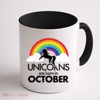 Unicorns Are Born In October Rainbow Retro Coffee Mug thumb 1