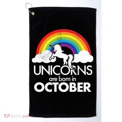 Unicorns Are Born In October Rainbow Retro Golf Towel