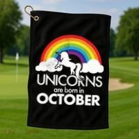 Unicorns Are Born In October Rainbow Retro Golf Towel thumb 1