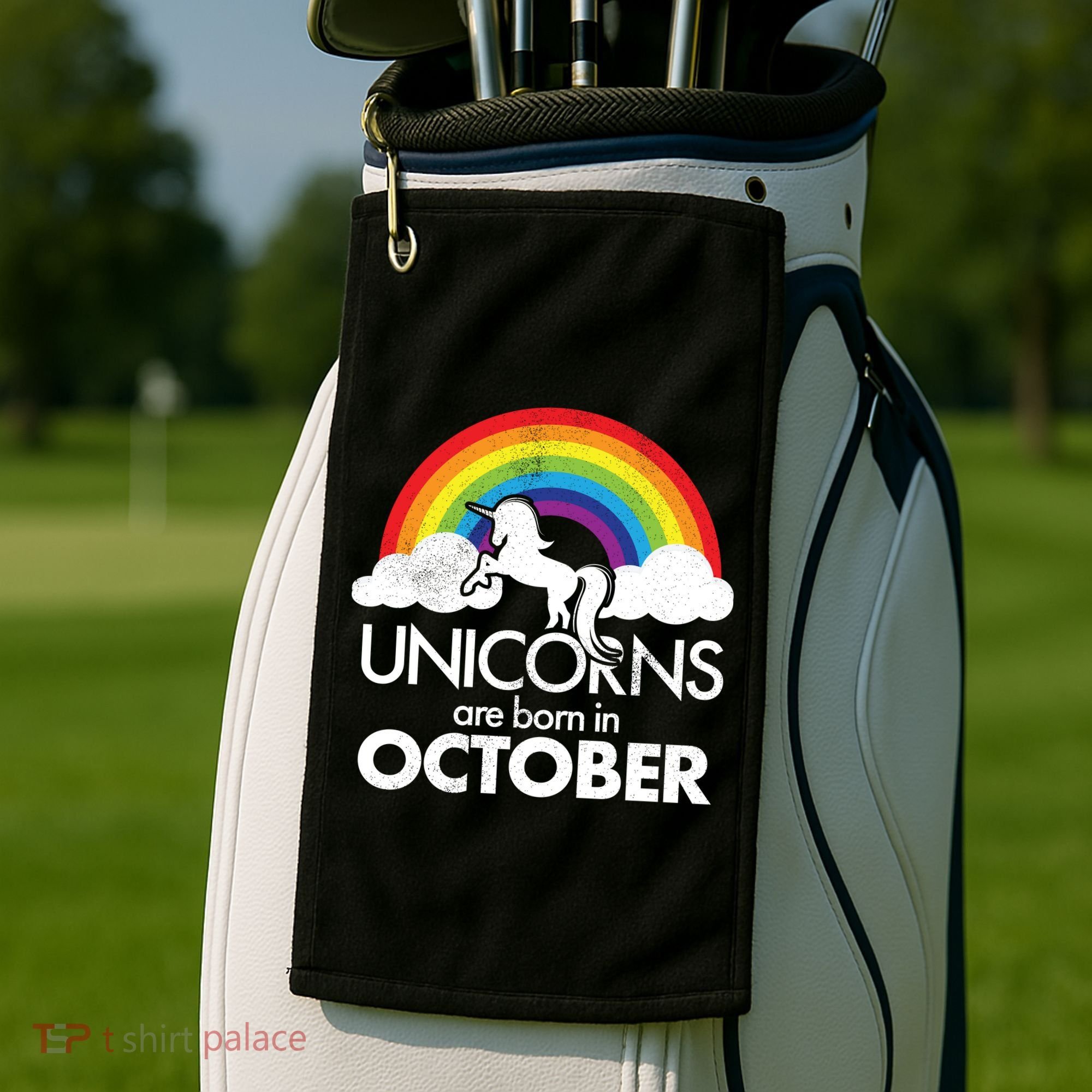 Unicorns Are Born In October Rainbow Retro Golf Towel