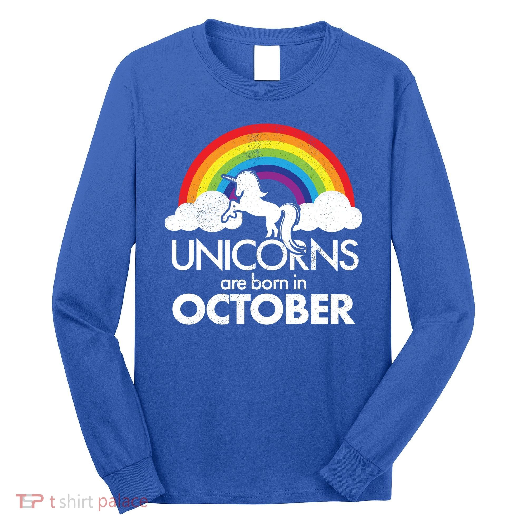 Unicorns Are Born In October Rainbow Retro Long Sleeve Shirt