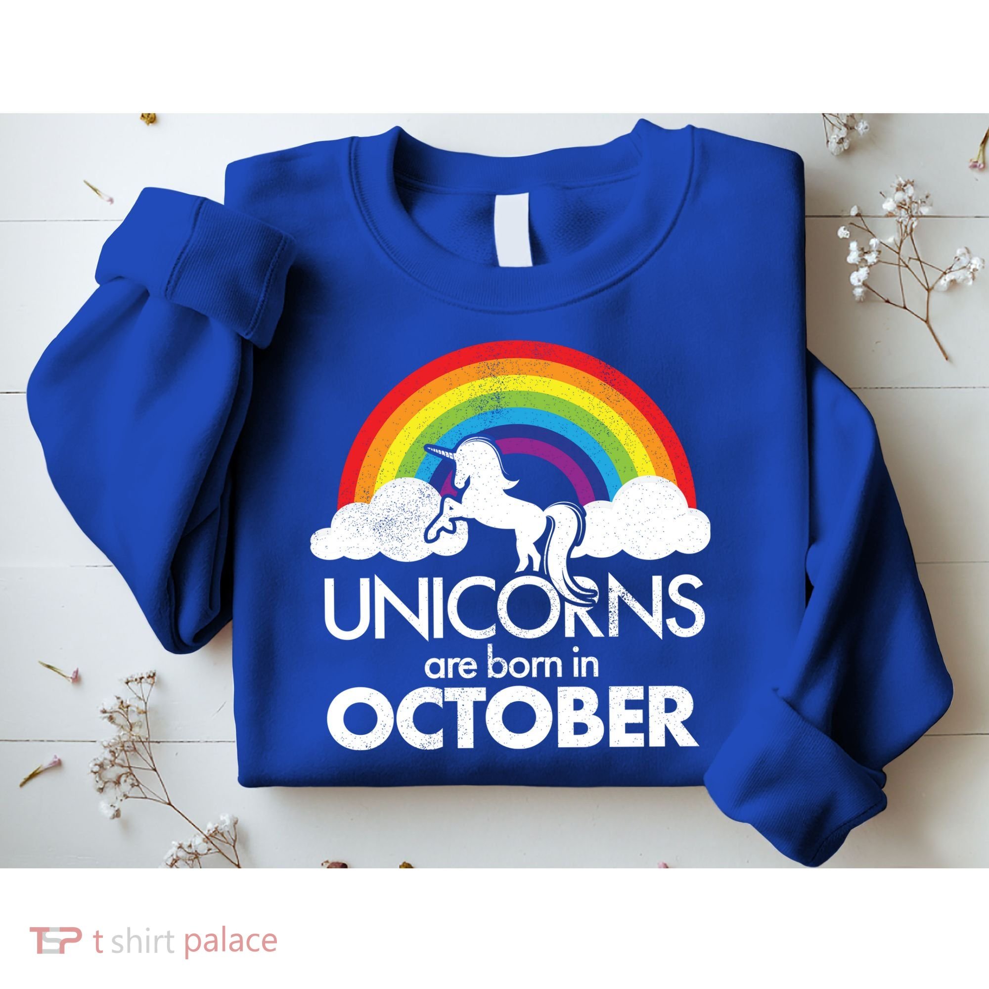 Unicorns Are Born In October Rainbow Retro Sweatshirt